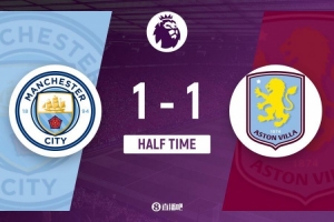 天博下载-半场-曼城暂1-1维拉 B席建功 拉什福德中柱+点射扳平